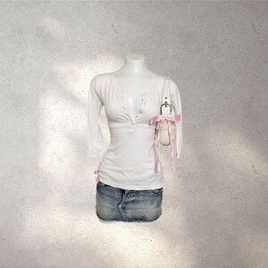 VTG Y2K American Eagle White Henley Top | Elena Gilbert Core